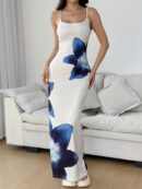 Vestido Largo Elegante con Estampado Floral y Tirantes Delgados