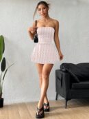 Vestido Mini Strapless Sexy con Estampado de Leopardo y Dobladillo Volante Doble