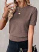 Sweater de Punto en Color Sólido con Manga Corta