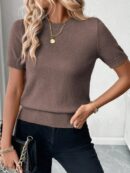 Sweater de Punto en Color Sólido con Manga Corta
