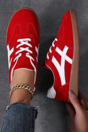 Zapatillas Rojas Vintage para Mujer con Cordones y Suela Antideslizante