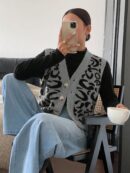 Chaleco de Punto con Estampado de Leopardo y Botones