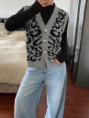 Chaleco de Punto con Estampado de Leopardo y Botones