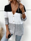 Cardigan Tejido Tricolor con Botones y Cuello en V