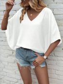 Blusa de Verano con Escote en V y Mangas Murciélago
