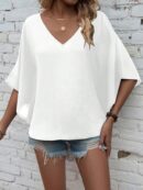 Blusa de Verano con Escote en V y Mangas Murciélago