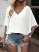Blusa de Verano con Escote en V y Mangas Murciélago