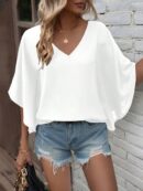 Blusa de Verano con Escote en V y Mangas Murciélago