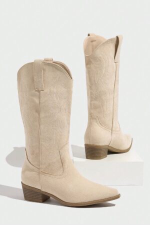 Botas de Tacón Medio con Bordados Estilo Western y Acabado Brillante