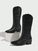 Botas de Tacón Medio con Bordados Estilo Western y Acabado Brillante