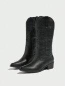 Botas de Tacón Medio con Bordados Estilo Western y Acabado Brillante