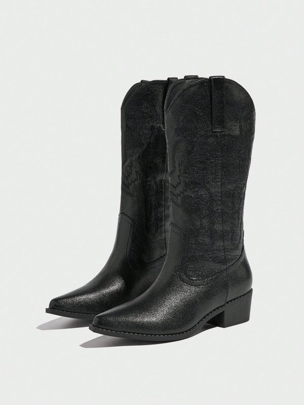Botas de Tacón Medio con Bordados Estilo Western y Acabado Brillante - Image 21