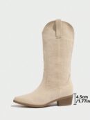 Botas de Tacón Medio con Bordados Estilo Western y Acabado Brillante