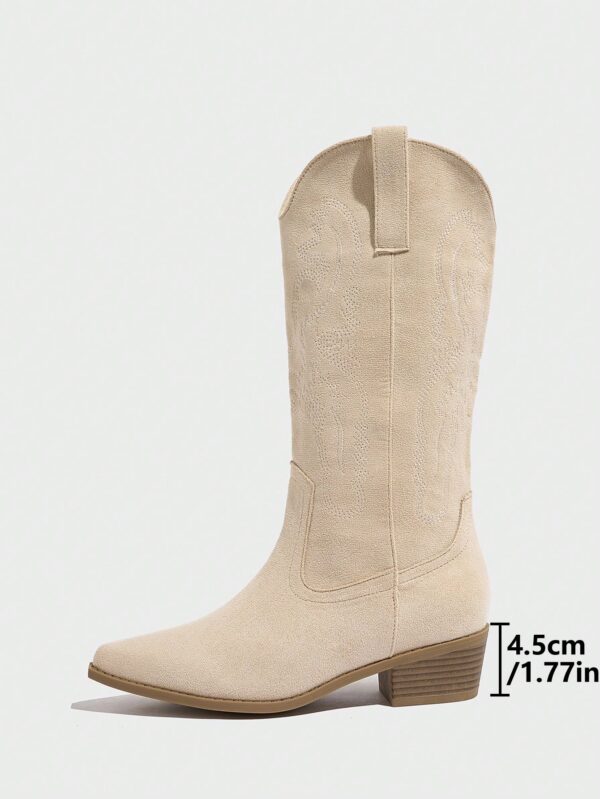Botas de Tacón Medio con Bordados Estilo Western y Acabado Brillante - Image 4