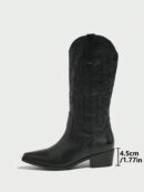 Botas de Tacón Medio con Bordados Estilo Western y Acabado Brillante