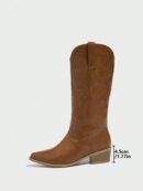 Botas de Tacón Medio con Bordados Estilo Western y Acabado Brillante