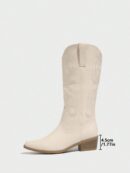 Botas de Tacón Medio con Bordados Estilo Western y Acabado Brillante