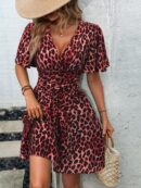Vestido Casual Cuello en V con Mangas Mariposa