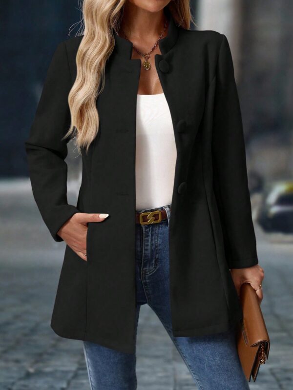 Chaqueta Midi Casual de Cuello Alto para Mujer - Image 7