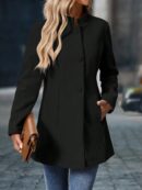 Chaqueta Midi Casual de Cuello Alto para Mujer