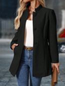 Chaqueta Midi Casual de Cuello Alto para Mujer
