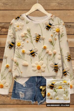 Sudadera Casual de Cuello Redondo con Estampado Floral y Animal