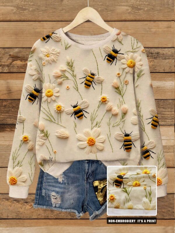 Sudadera Casual de Cuello Redondo con Estampado Floral y Animal