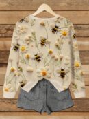 Sudadera Casual de Cuello Redondo con Estampado Floral y Animal