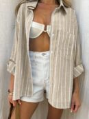 Camisa Casual a Rayas con Mangas Enrollables para Mujer
