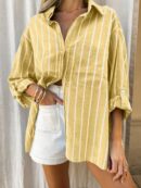 Camisa Casual a Rayas con Mangas Enrollables para Mujer