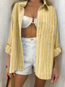 Camisa Casual a Rayas con Mangas Enrollables para Mujer