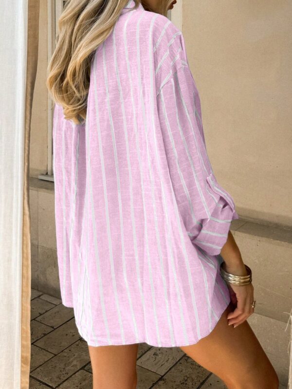 Camisa Casual a Rayas con Mangas Enrollables para Mujer - Image 14