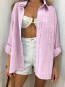 Camisa Casual a Rayas con Mangas Enrollables para Mujer