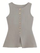 Chaleco Elegante de Botones Metálicos con Cuello Redondo