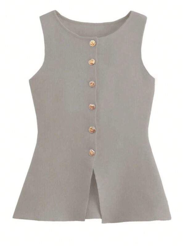 Chaleco Elegante de Botones Metálicos con Cuello Redondo - Image 56
