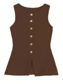 Chaleco Elegante de Botones Metálicos con Cuello Redondo
