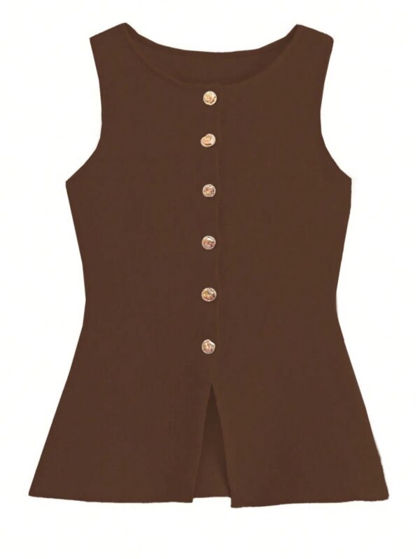 Chaleco Elegante de Botones Metálicos con Cuello Redondo - Image 72