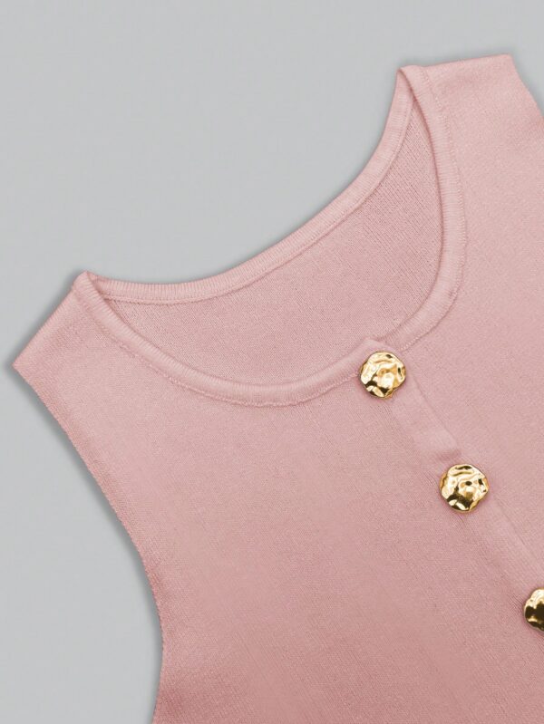 Chaleco Elegante de Botones Metálicos con Cuello Redondo - Image 62