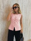 Chaleco Elegante de Botones Metálicos con Cuello Redondo