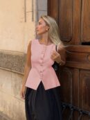 Chaleco Elegante de Botones Metálicos con Cuello Redondo