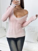 Sweater de Punto con Detalles a Rayas y Cuello en V