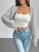 Cardigan Corto de Punto en Estilo Ballet con Mangas Raglan