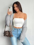 Cardigan Corto de Punto en Estilo Ballet con Mangas Raglan
