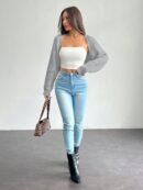 Cardigan Corto de Punto en Estilo Ballet con Mangas Raglan