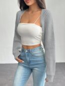 Cardigan Corto de Punto en Estilo Ballet con Mangas Raglan