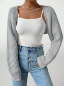 Cardigan Corto de Punto en Estilo Ballet con Mangas Raglan