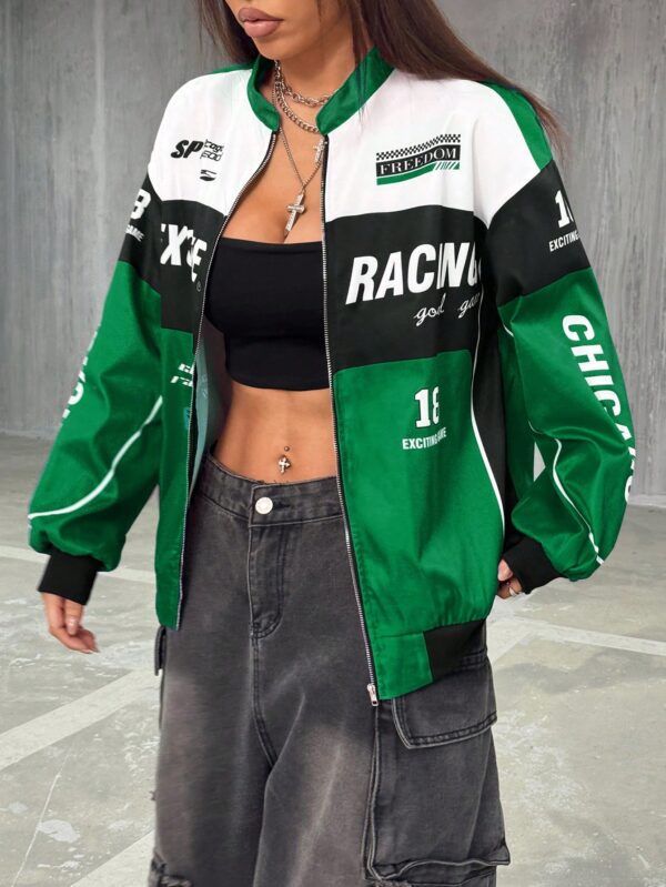 Campera Bomber Letras Contraste con Hombros Caídos - Image 38