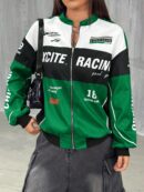 Campera Bomber Letras Contraste con Hombros Caídos