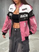 Campera Bomber Letras Contraste con Hombros Caídos