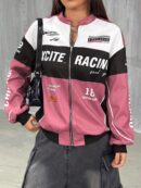 Campera Bomber Letras Contraste con Hombros Caídos